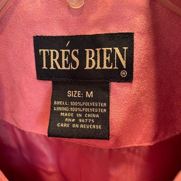 Tres Bien Jacket Women's Size Medium Dusty Rose Pink Suede Polyester Zip Front - Picture 3 of 8